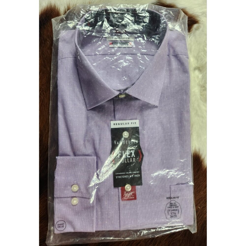 Van Heusen Flex Stretch Collar XL 17.5 34/35 Purple Check Tekfit New in Package